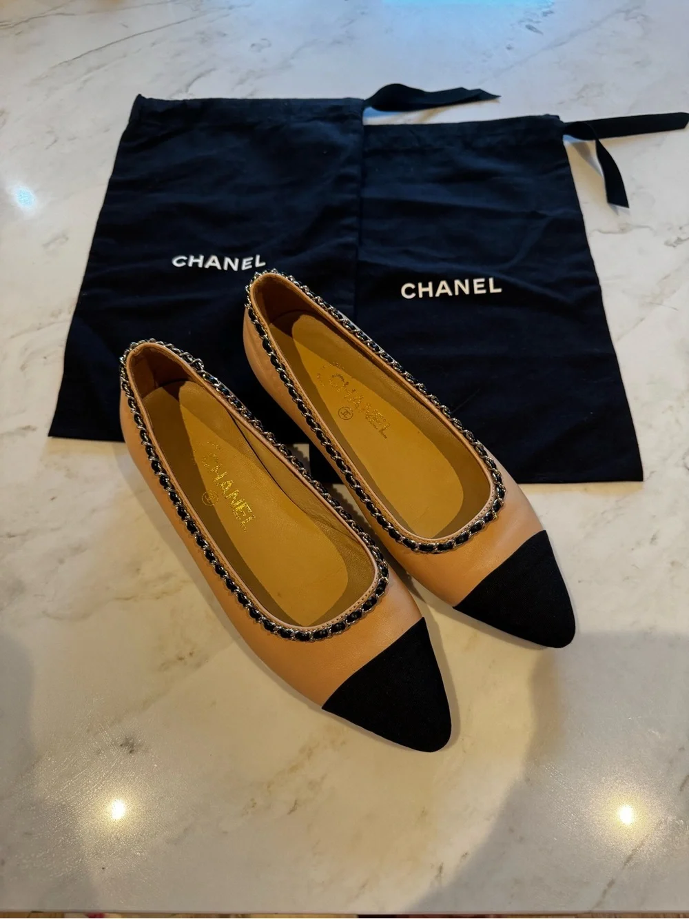 Chanel 2020 Chain Trim CC Logo Ballet Flats